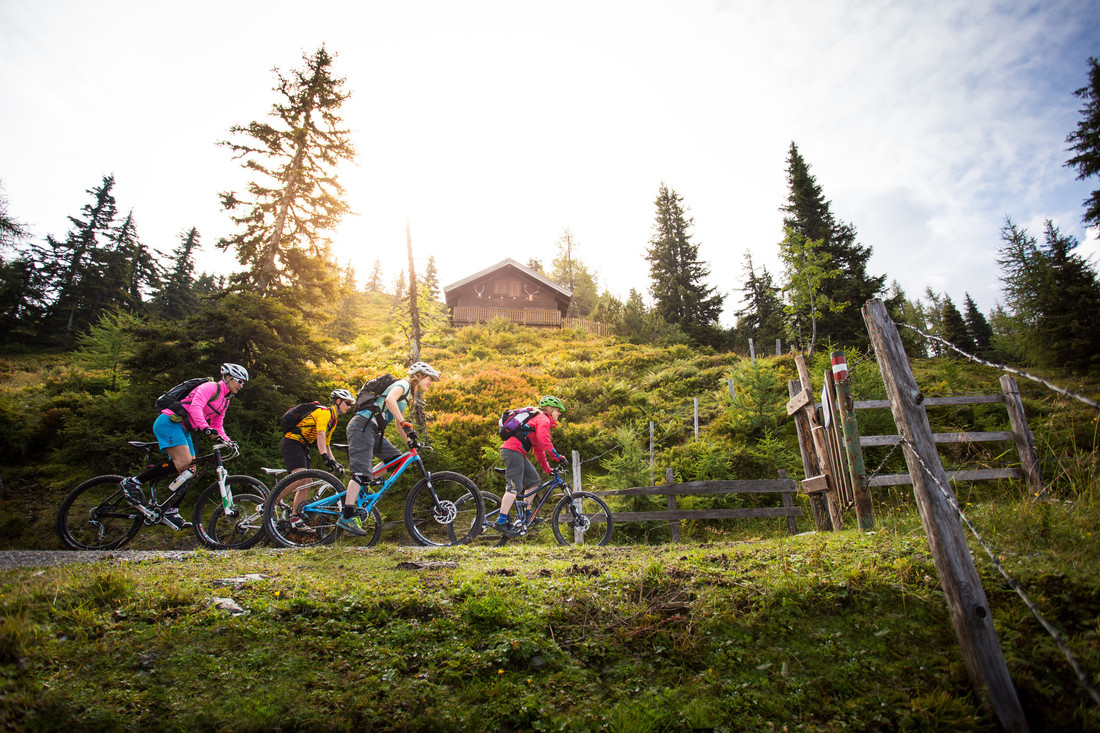 Mountainbiker auf Waldwegen in der Bergwelt rund um Lofer